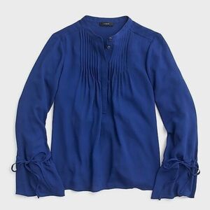 J Crew Bright Indigo Tie-Sleeve Pintuck Blouse Top, PXS